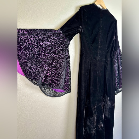 Vintage Lip Service Los Angeles Black & Purple Velvet Burnout Layer Maxi Dress L - Picture 10 of 13